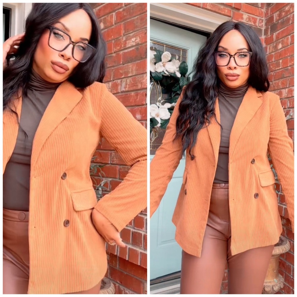 Women's Tan Double-Breasted Blazer- Z